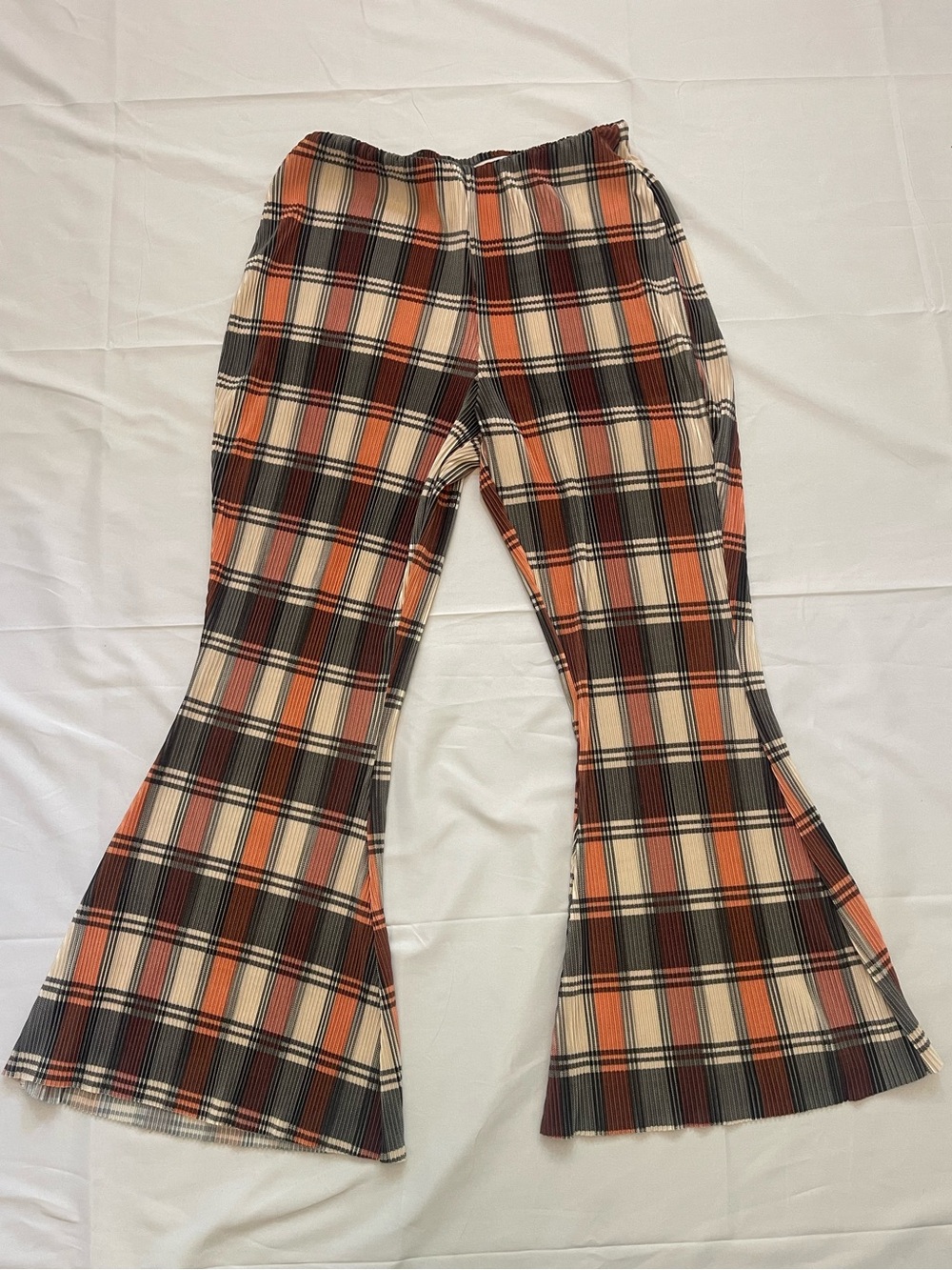 Free People Plaid Pleated Flare Pants Size M Retro Bell Bottom Boho